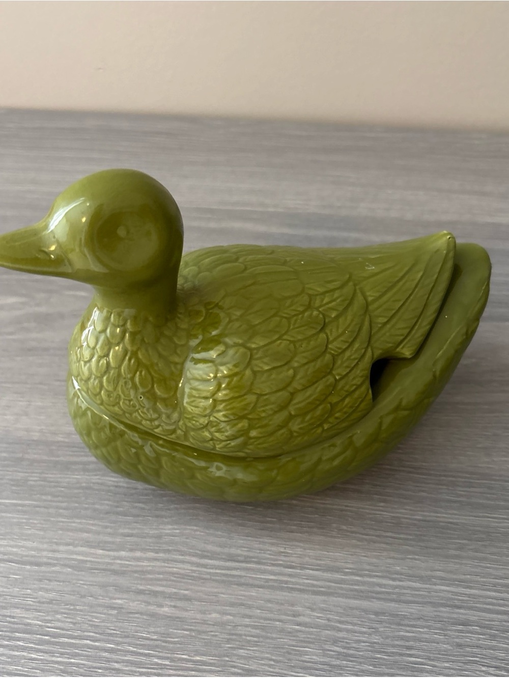Vintage rare mid century Green Ceramic Duck candy dish by chino
